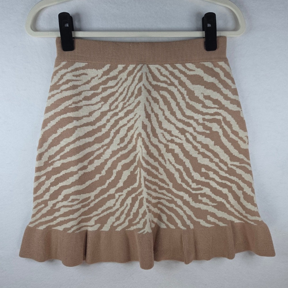 Promesa Anthropologie Dolan Zebra Knit Mini Skirt Small Beige Ruffle Hem - Picture 2 of 6